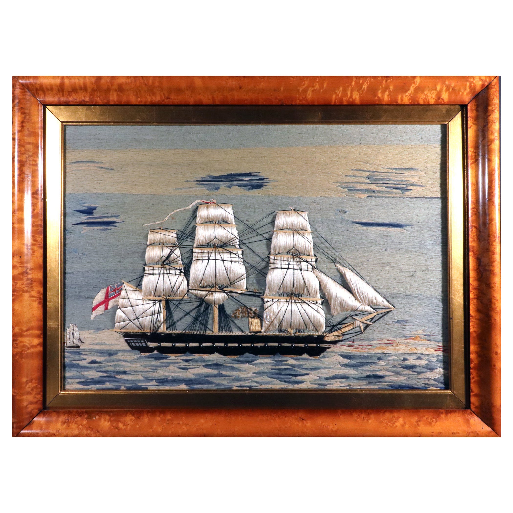 Fine British Sailor's Woolwork of Royal Navy Ship with Traputo Sails
