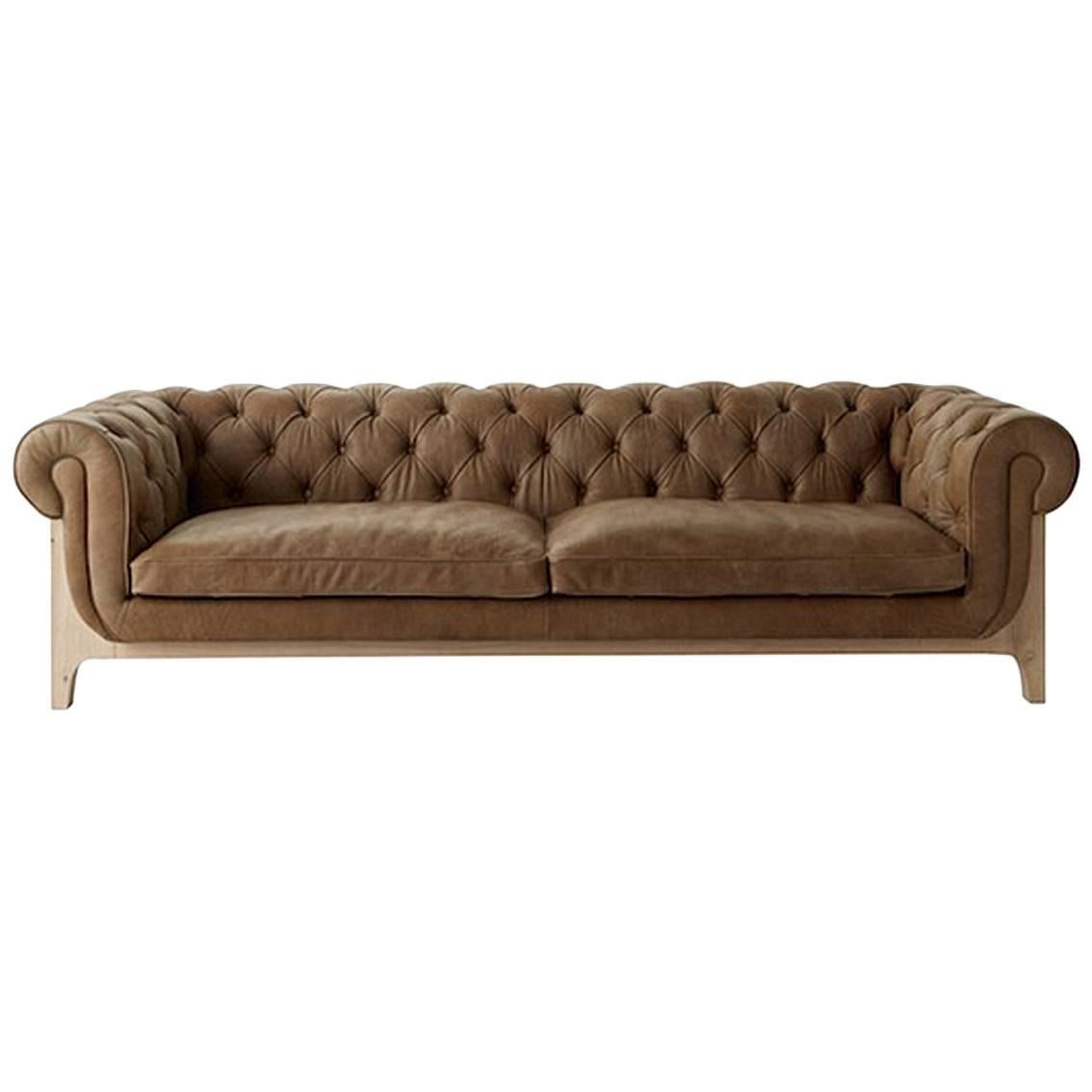 Chesterfield Sofa Genuine Leather 3 Seater with Solid Oak Structure