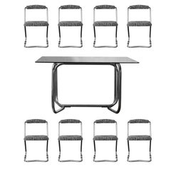 Set Of 8 Chairs By Giotto Stoppino for Tecnosalotto + Table In metal and glass