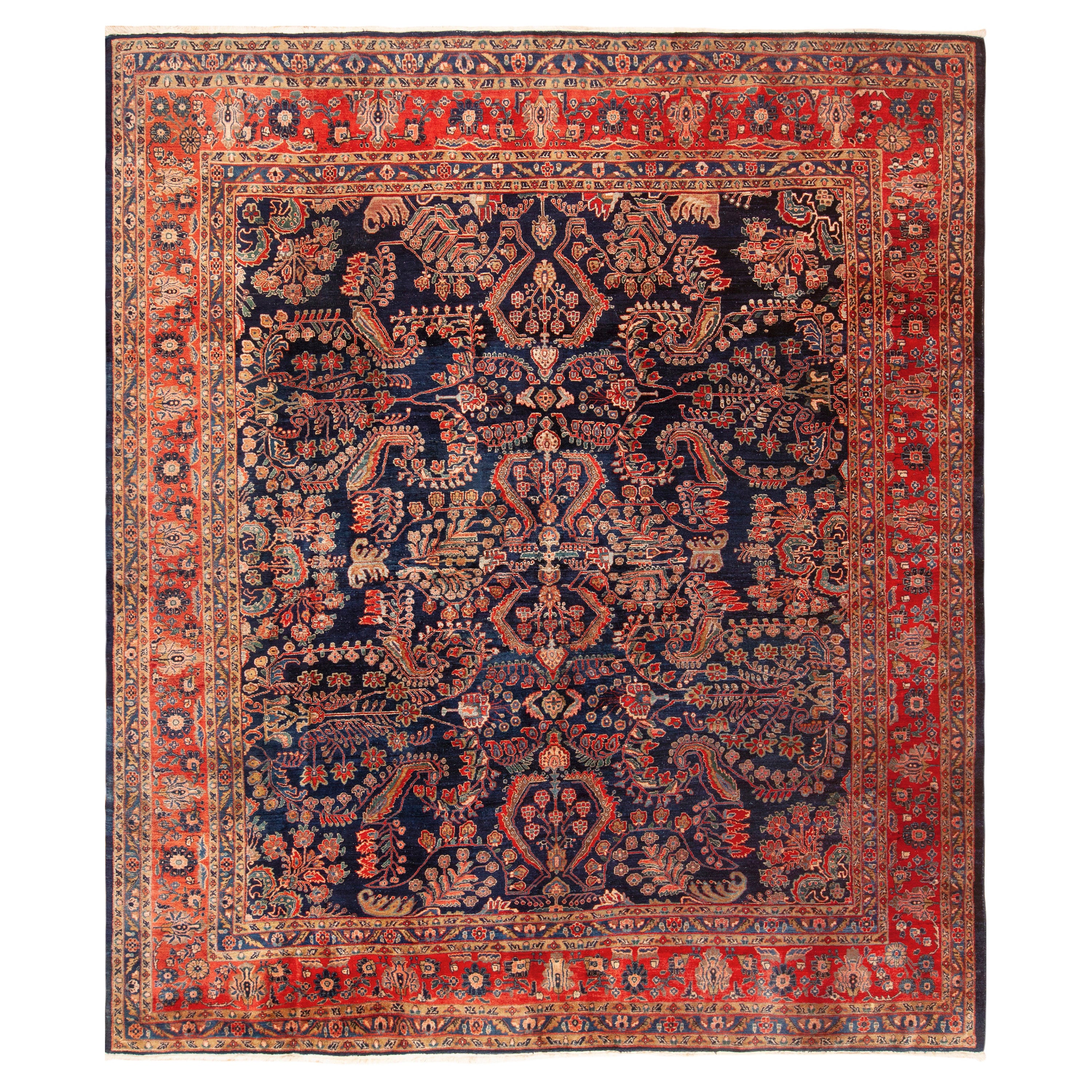 Prächtiger blauer antiker persischer Sarouk-Teppich aus Sarouk 11'2" x 12'6"