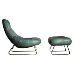 Used Percival Lafer Brazilian Teal Leather 'Earth Chair' & Ottoman, 1970s