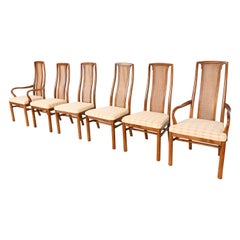 Drexel Heritage Mid-Century Modern Walnut and Cane Dining Chairs, Set of Six
