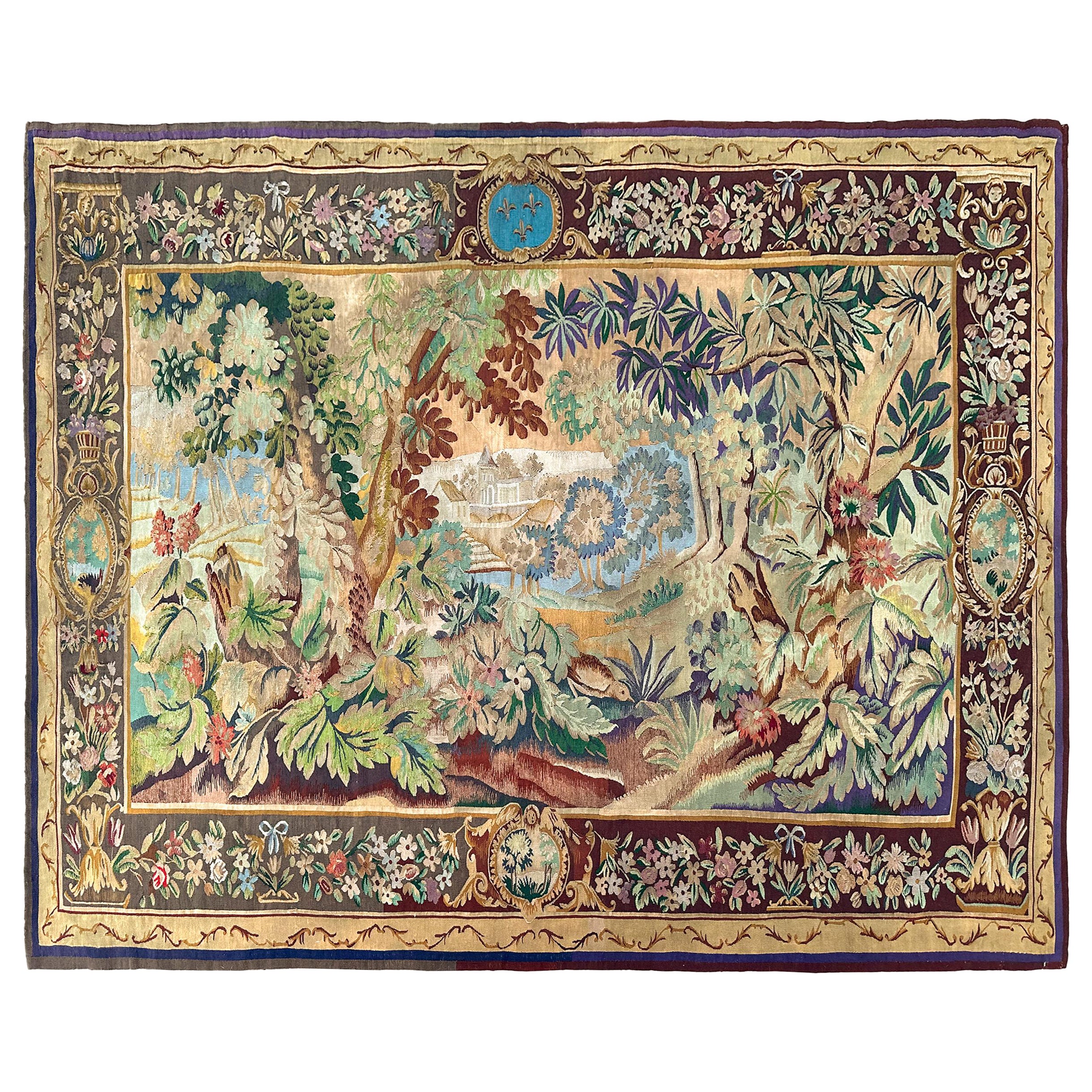 Arazzo antico francese Art Nouveau Arazzo antico 208cm x 257cm 7'x9'  c.1920