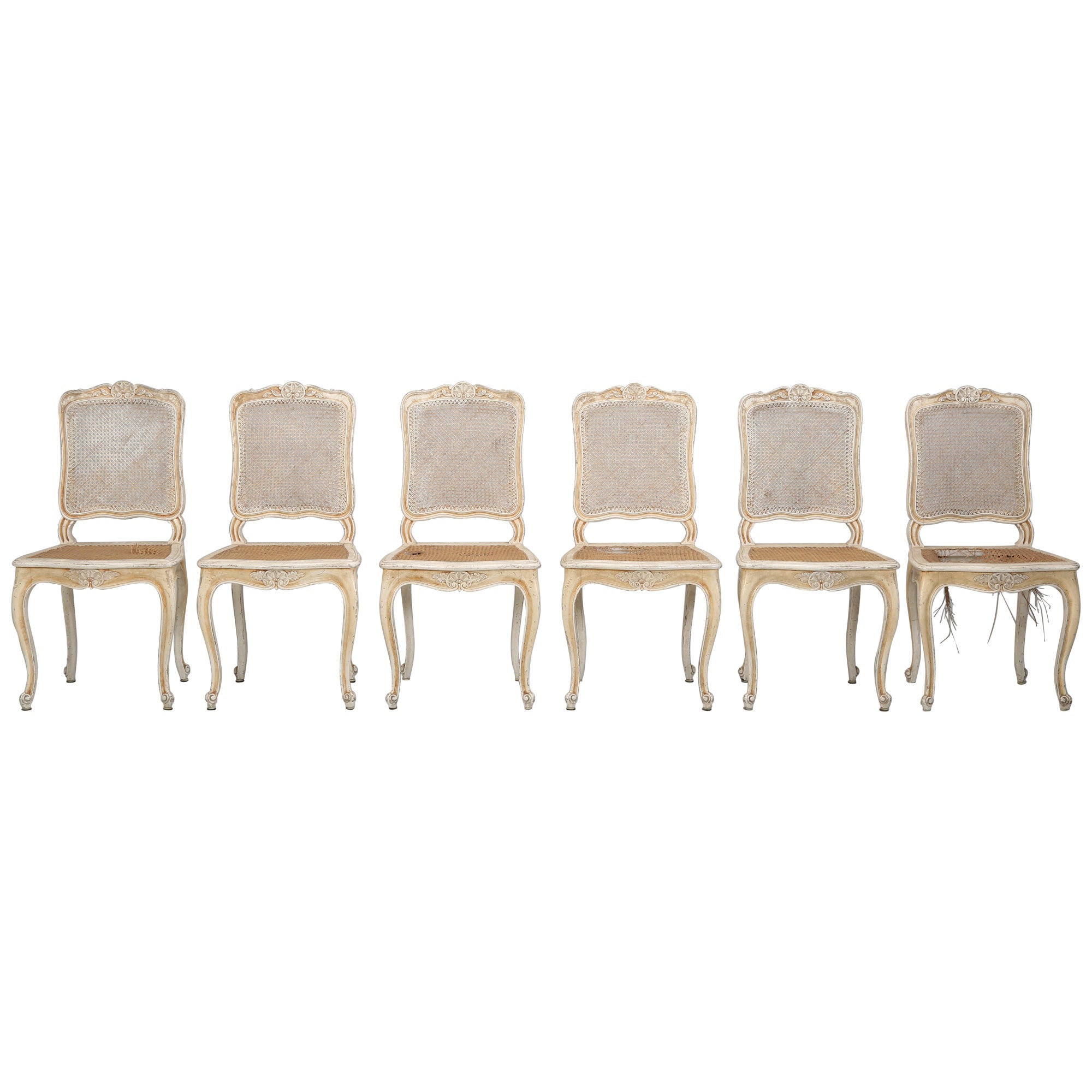 Antique Swedish Set of (6) Old Painted Dining Chairs Require Restoration
