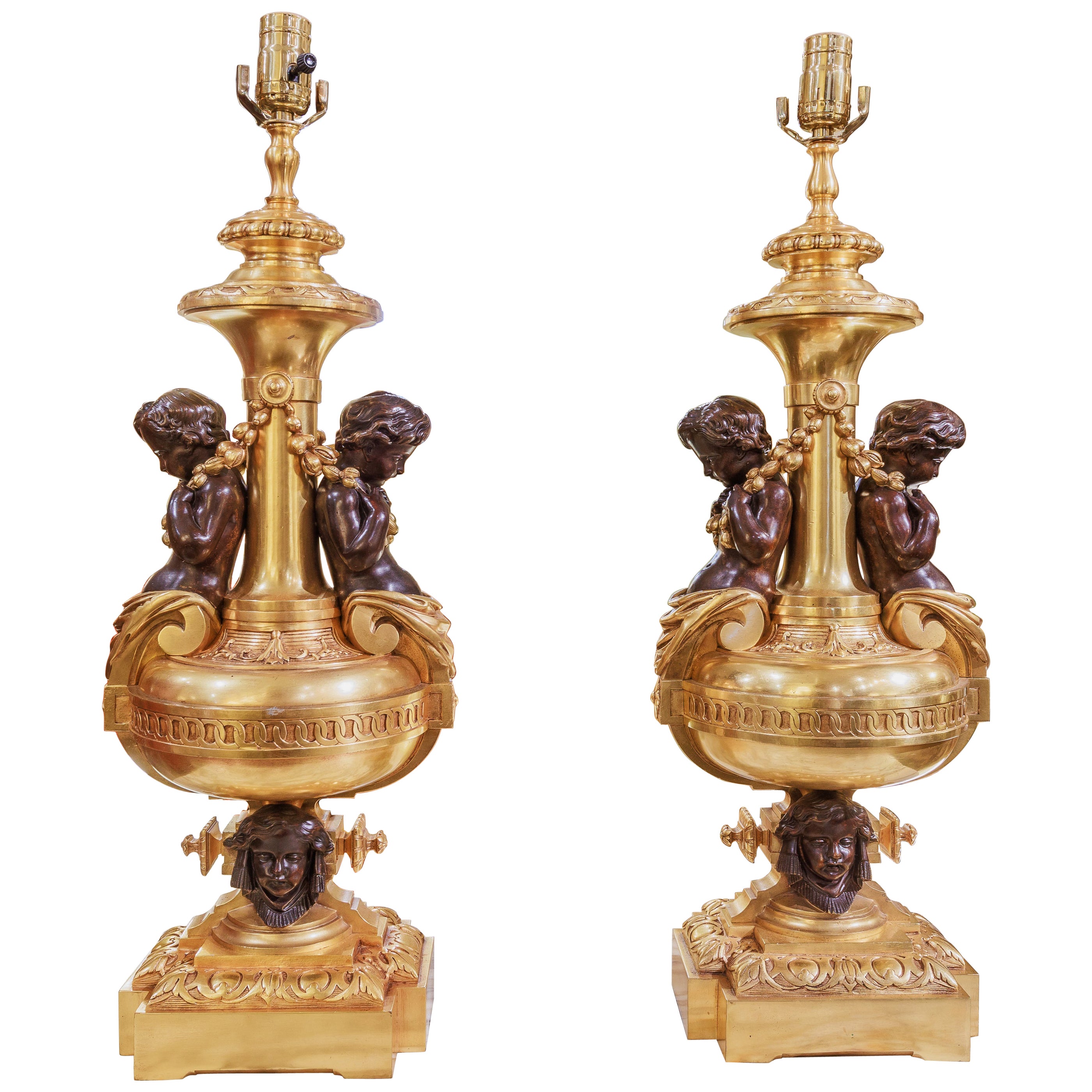 Fine Pair of Large 19th C Italian Carved and Gilt Wall Brackets with a ...