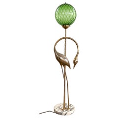 Vintage Italian Midcentury Heron Sculptured Floor Lamp with Murano Glass Sphere, 1970s