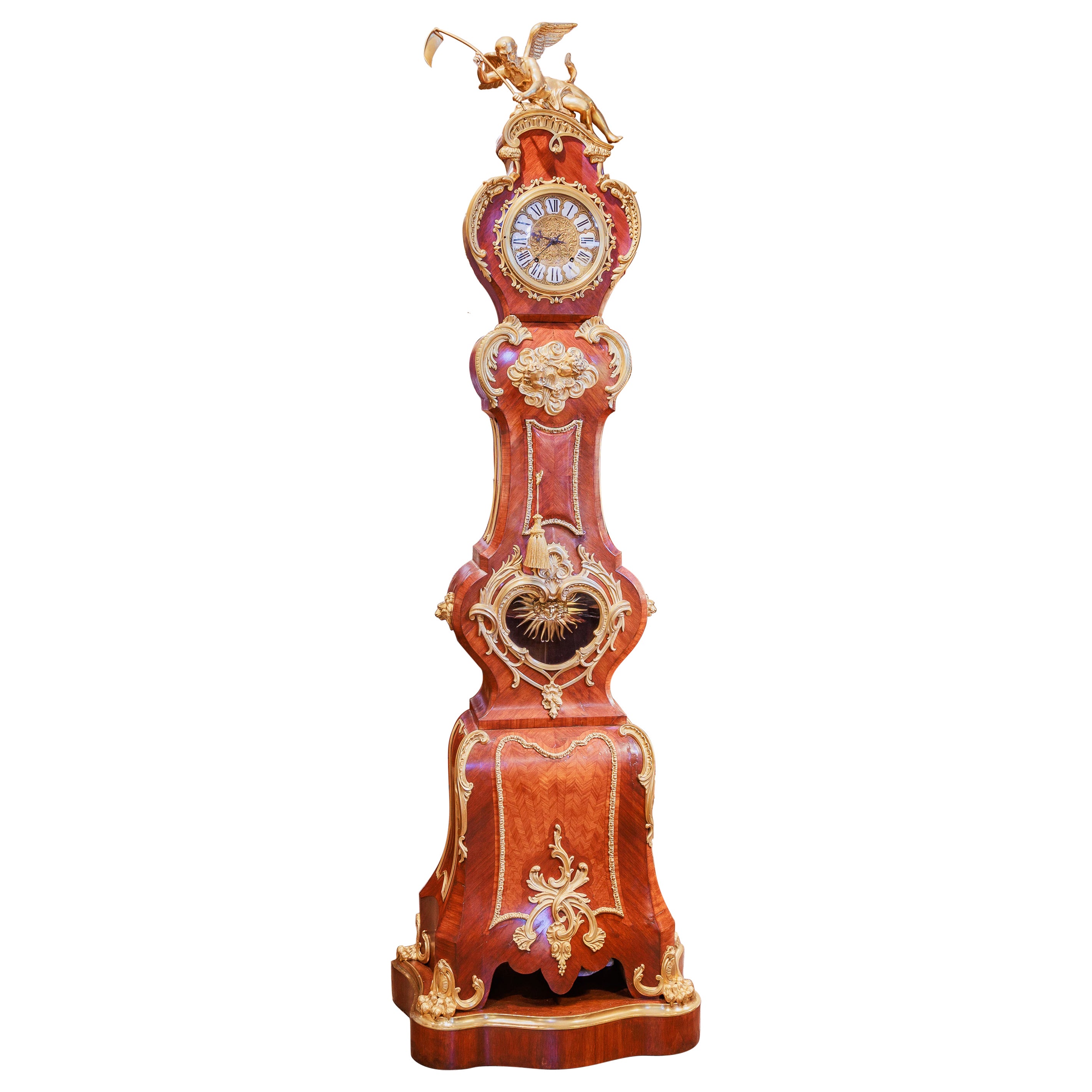 A fine 19th century French Louis XV gilt bronze grandfather clock. 