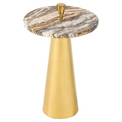 Einzelne Runde Brown Hue Onyx Marmor und Messing Seite Martini Tisch, Italien, 20,5" H