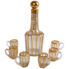 Baccarat crystal liquor set : 1 decanter and 6 glasses - cannelures gold