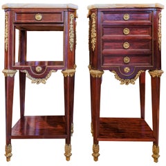 A fine pair of 19th c marble top and gilt bronze nightstands  by Maison Krieger