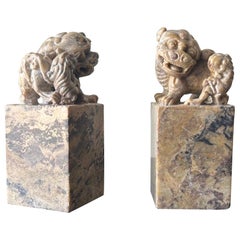 Antique Chinese carved soapstone bookends
