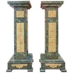 Antique A fine pair of Verde marble and gilt bronze mounted pedestals 