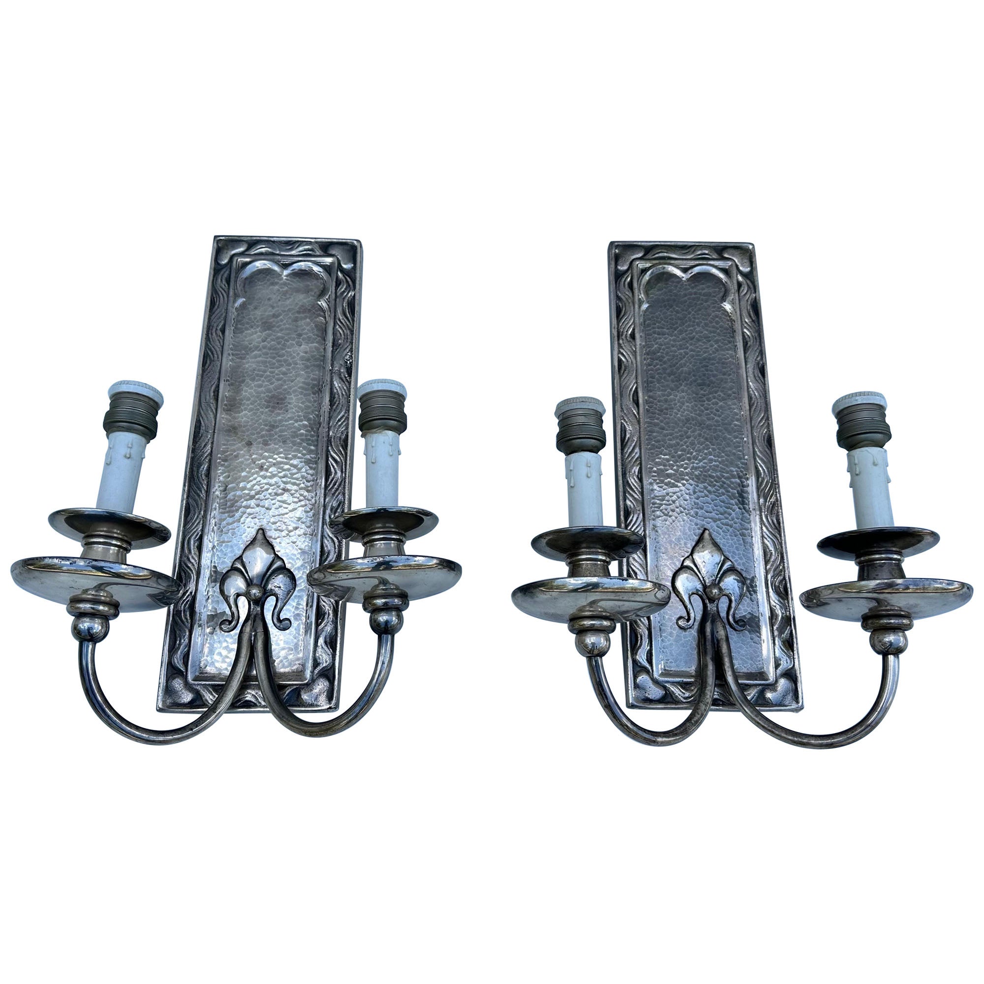 1960’s Neoclassical Nickel plated French Sconces, 2 pair available 