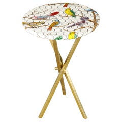 "Uccelli Nella Gabbia" Brass Tripod Side Table by Piero Fornasetti, Signed