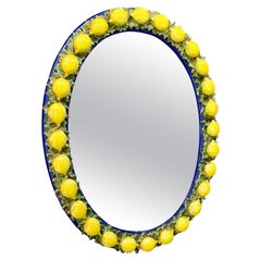 Italian Oval Majolica Mirror with Lemons Mid 20th Century