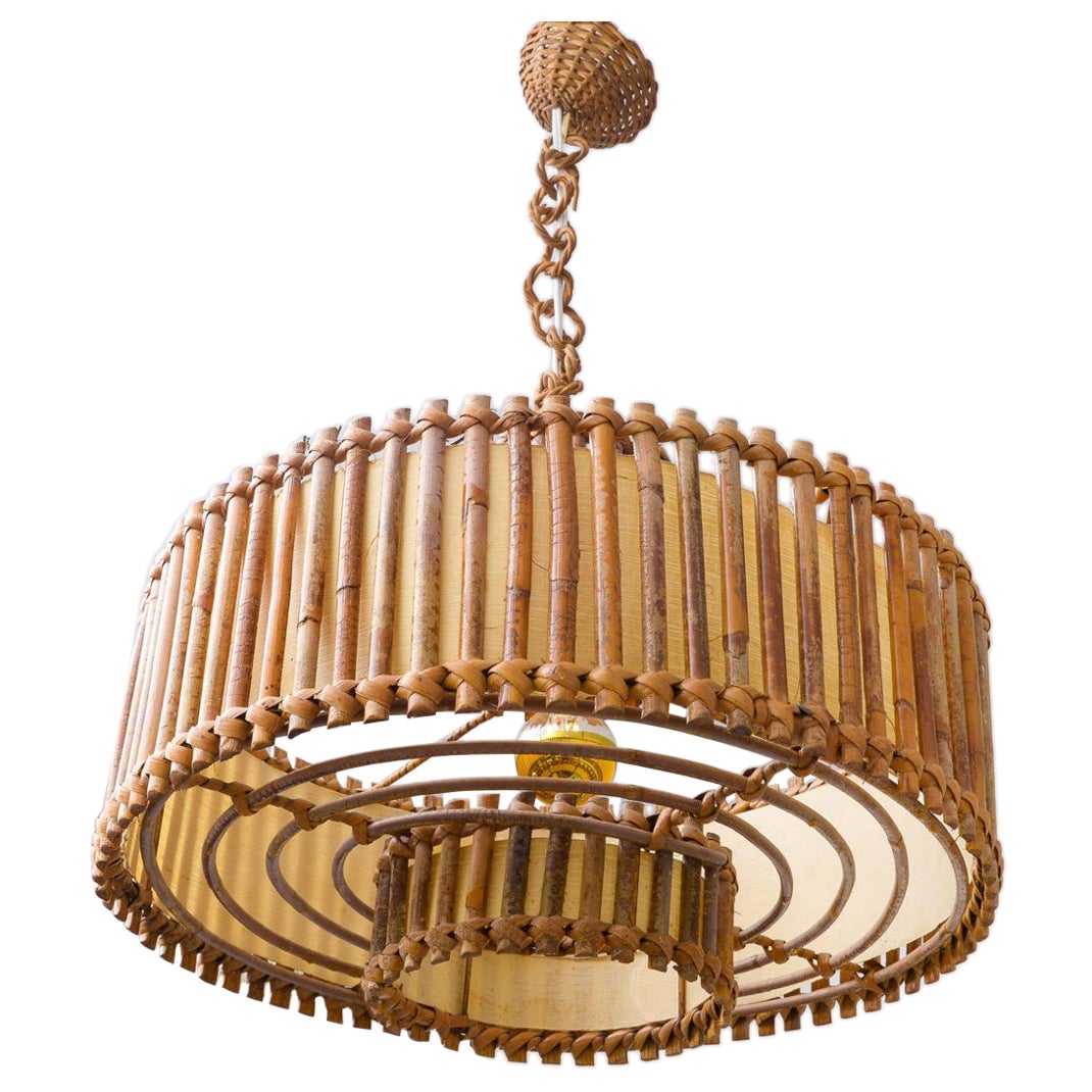 Mid Century French Bamboo Pendelleuchte im Angebot