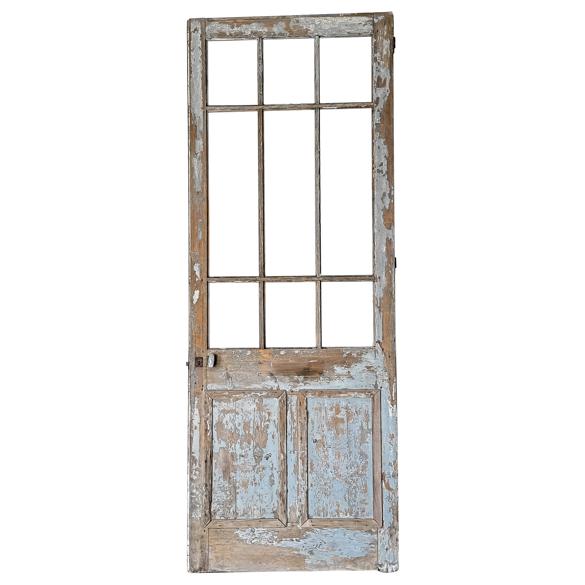 19th Century Reclaimed French 9 Lite Over 2 Panel Exterior Door
