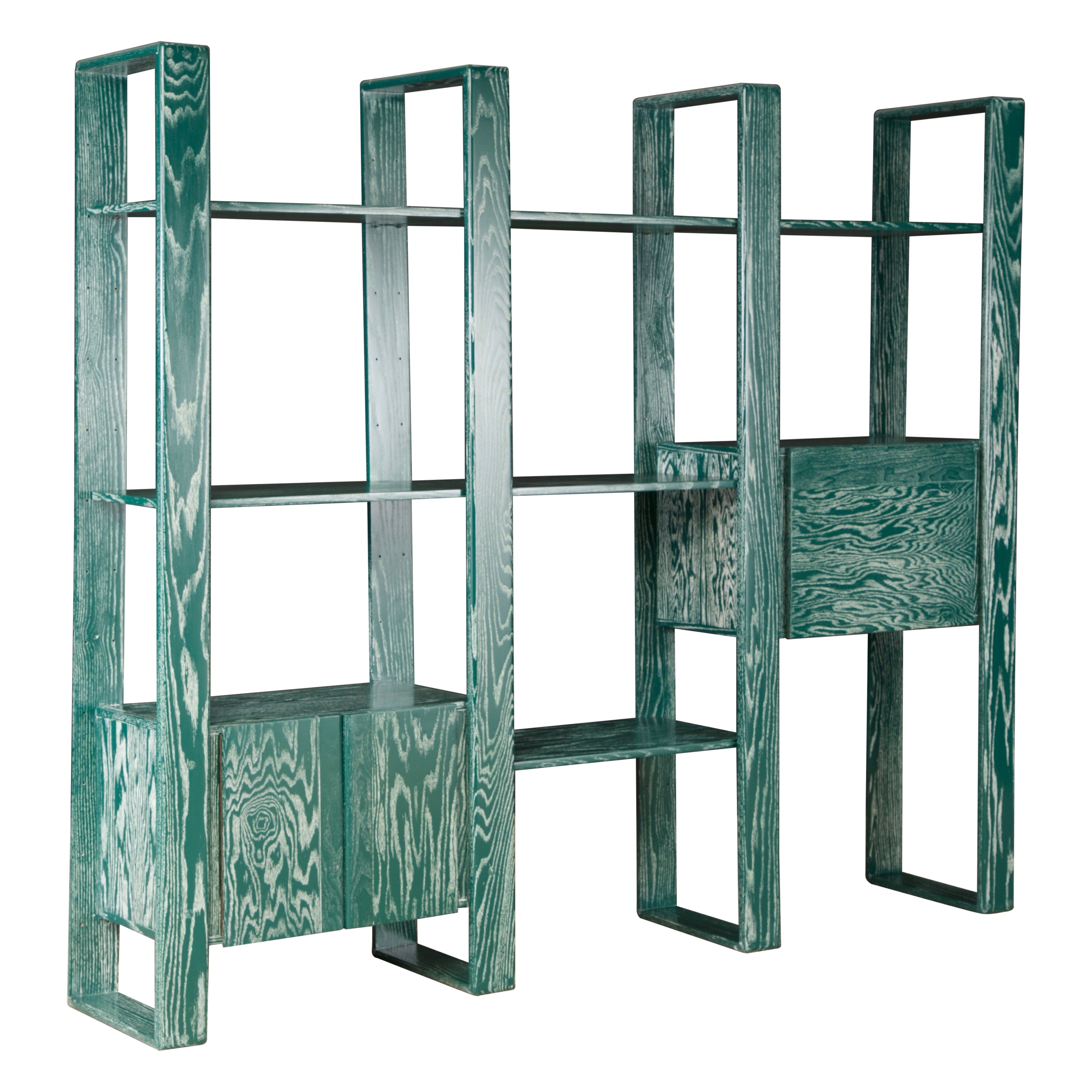 Separador de estancias modular de roble cerúleo verde esmeralda de Lou Hodges, década de 1970