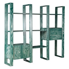 Separador de estancias modular de roble cerúleo verde esmeralda de Lou Hodges, década de 1970