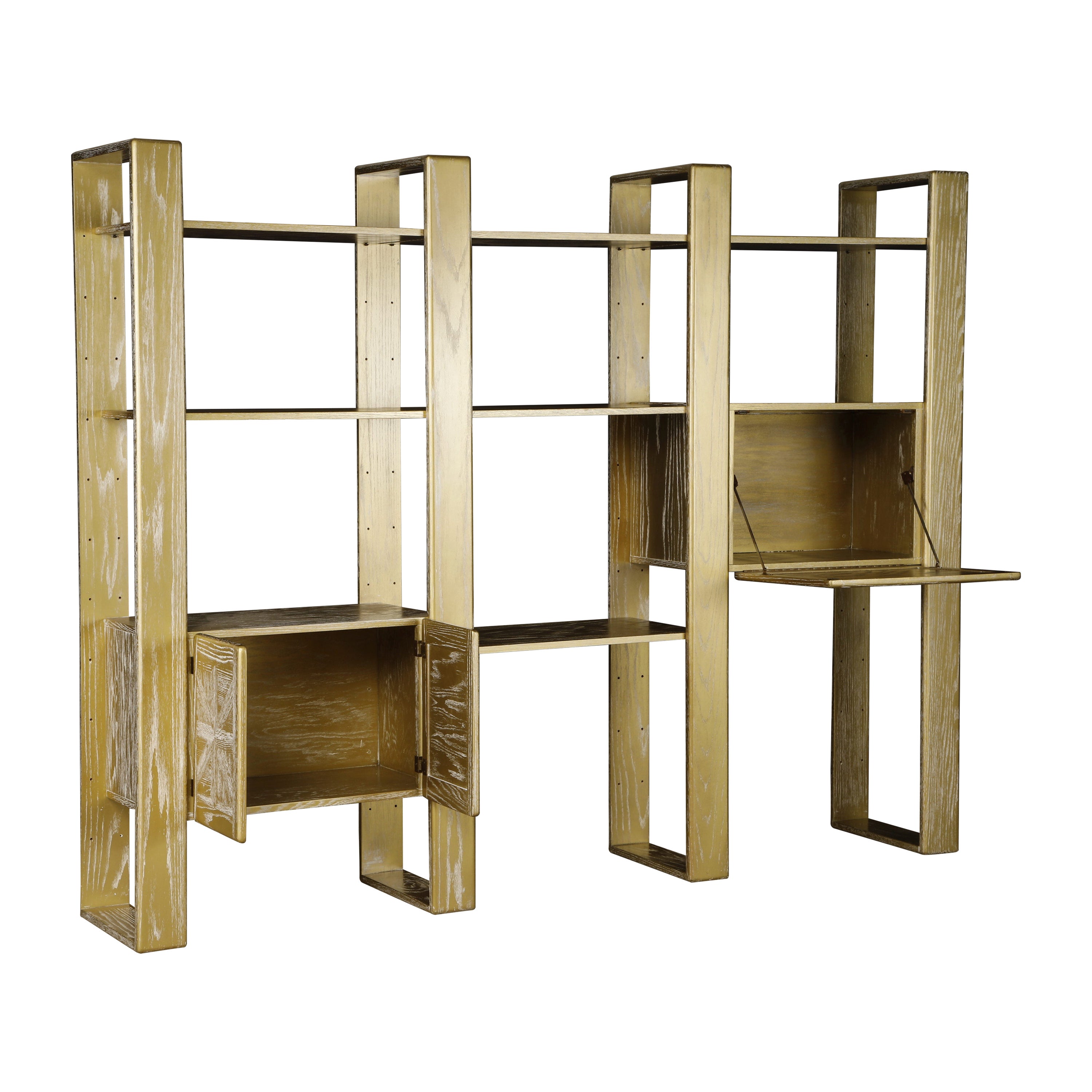Gold Cerused Oak Modular Bookcase Room Divider by Lou Hodges, 1970s