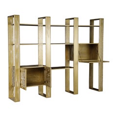 Vintage Gold Cerused Oak Modular Bookcase Room Divider by Lou Hodges, 1970s