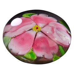 Vintage Lampwork Paperweight Pink Flower with Dew Drops