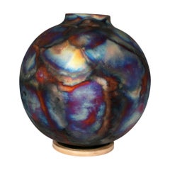 Raaquu Raku Fired Large Globe Vase S/N0000720 Centerpiece Art Series