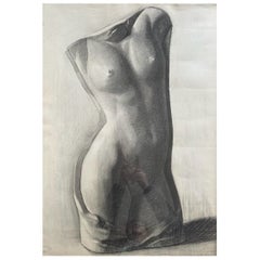 Dibujo muy grande de desnudo femenino de Renee Belvaux 1922