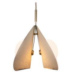 CONCHA Pendant Light Model 01 Medium - Vanilla Flecked Paper, Brass & Opal Glass