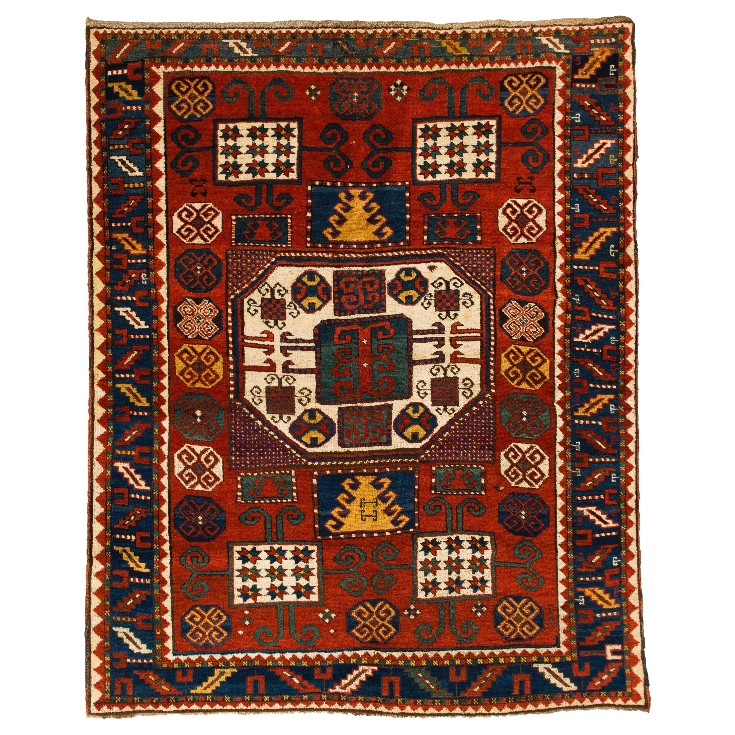 5.6x6.7 ft Antique Caucasian Karatchoph Kazak Rug, circa 1870