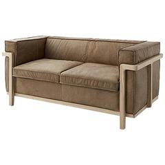 Cheyenne Sofa, Genuine Leather Two-Seater with Solid Oak Structure