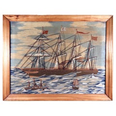 British Sailor's Large Woolwork with Ship named The City of Rome on a Rough Sea