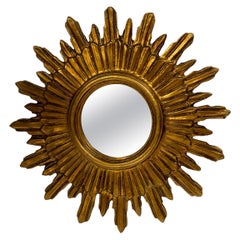 Vintage Beautiful Starburst Sunburst Gilded Wood Mirror Italy, circa 1950s