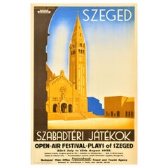 Original Vintage Travel Advertising Poster Open Air Plays Szeged Hungary Theatre