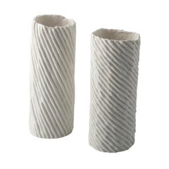 SET #2 VASI IN PORCELLANA PAPERCLAY texture bianca a spirale in rilievo