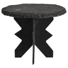 Vintage Primitive Geometric Riven Slate Side Table