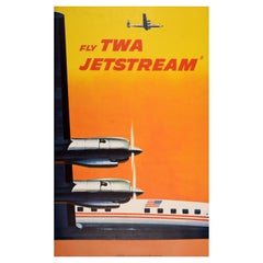 Original Retro Plane Travel Poster Fly TWA Jetstream Airline Frank Soltesz