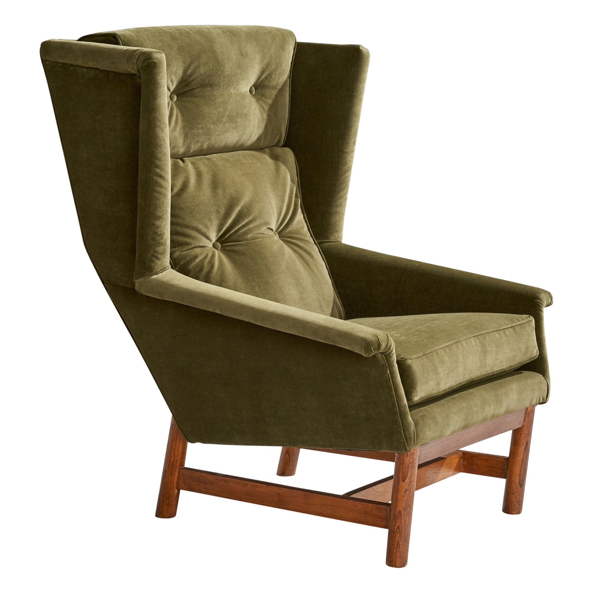Adrian Pearsall, Lounge Chair, Oak, Velvet, USA, 1950s For Sale