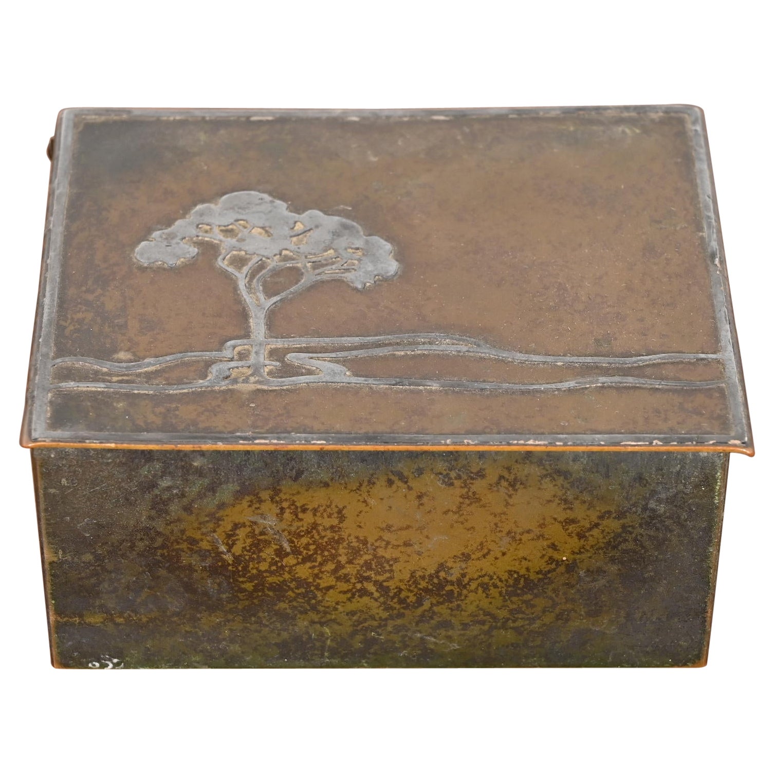 Humidificador o Caja de Cigarrillos Heintz Arts & Crafts de Plata de Ley sobre Bronce