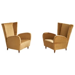 Paolo Buffa, Lounge Chairs, Walnut, Velvet, Italy, 1950s