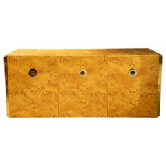 Mid-Century Italian Burl Wood and Brass Sideboard by Willy Rizzo for Mario Sabot
