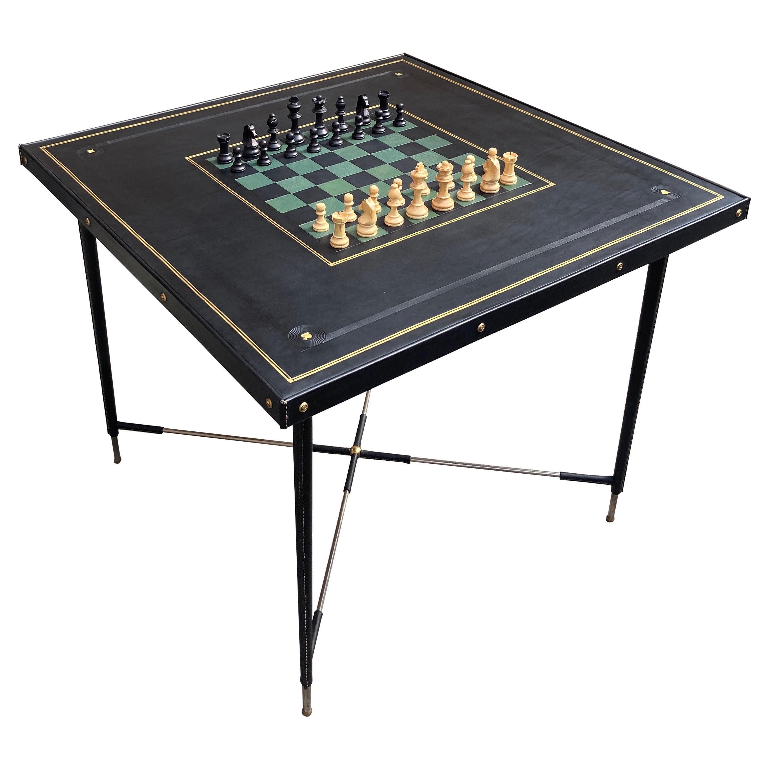 1950's stitched leather game table by Jacques Adnet