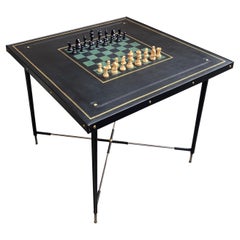 Vintage 1950's stitched leather game table by Jacques Adnet