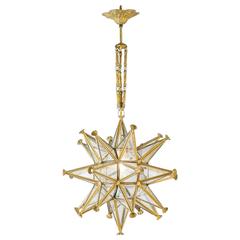 French Art Deco Period Gold Leaf Star Chandelier