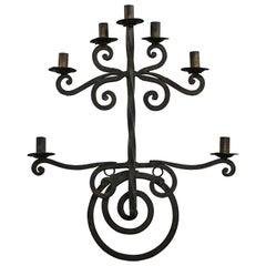 Vintage Gothic Black Wrought Iron Wall Hanging Candelabra Made in Mexico 