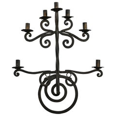 Vintage Gothic Black Wrought Iron Wall Hanging Candelabra Made in Mexico