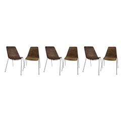Juego de 6 sillas de comedor italianas de mimbre de los años 60, Gian Franco Legler