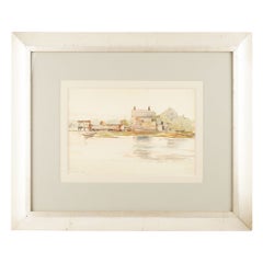 Framed watercolor of a New England coastal scene by Mary Mason Brooks, c. 1910