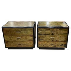 1970s 3 Drawer Acid Etched Brass Chests by Bernhard Rohne for Mastercraft, a Pai