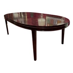Vintage 1970s Mastercraft Dining Table in Burled Amboyna and Inlaid Brass Trim